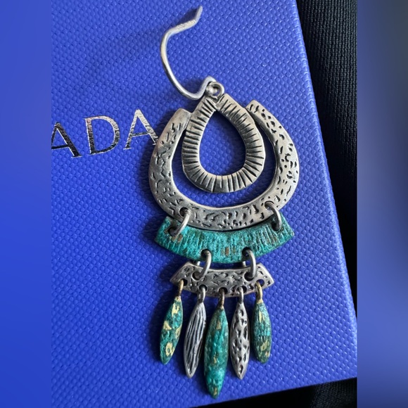 Silpada Sterling Silver And Brass Verdigris Elements Chandelier Earrings - Picture 5 of 5
